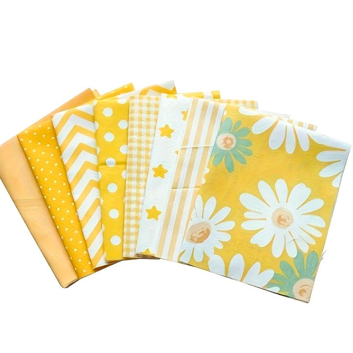 8pcs%20Yellow%20Floral%20Polka%20Dot%20Cotton%20Fabric%20%7C%20Precut%20Squares%20for%20Quilting%20DIY%20Crafts%20-%20Image%203
