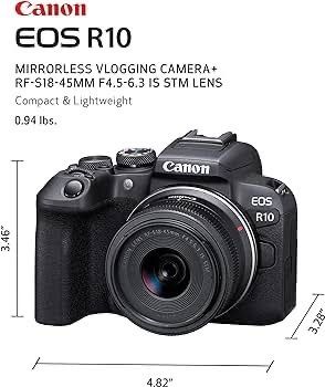 Canon EOS R10 RF-S18-45mm F4.5-6.3 is STM Lens Kit, Mirrorless Vlogging Camera, 24.2 MP, 4K Video, DIGIC X Image Processor, High-Speed Shooting, Subject Tracking, Compact, for Content Creators Black