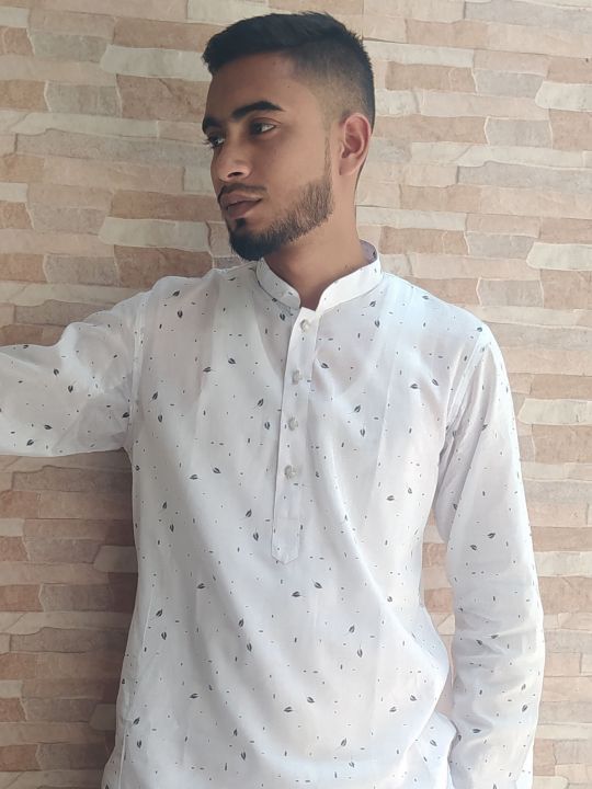 Dhuti cloth with some print 100% cotton guarantee  panjabi [ Slim Fit ]