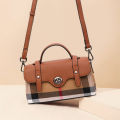 Women's New Style Summer Trendy Casual Versatile Canvas Plaid Small Square Genuine Leather Crossbody Bag. 
