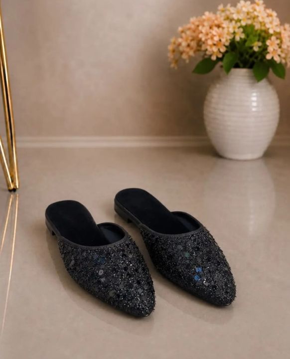 Steppora%20Women%20Sequin%20Mules%20-%20Fancy%20Party%20Wear%20Shoes%20For%20Girls%20-%20Velvet%20Flat%20Slippers%20-%20Wedding%20Khussa%20Style%20Mules%20-%20Image%203