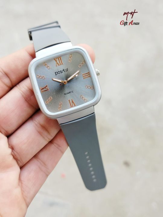 New Arrival* Positif Square Shape Rubber Strap Unisex Watch