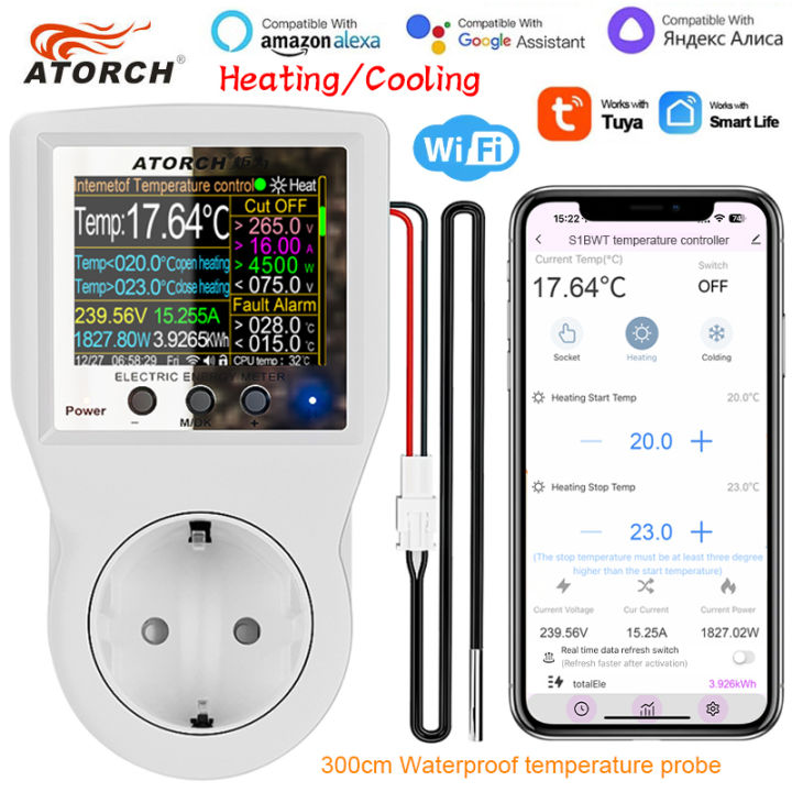 16A Tuya WIFI Smart Thermostat Socket Outlet Plug Remote Temperature Controller Timer Switch Cooling Heating 3M NTC Sensor
