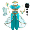 Jasmine Princess Dress for Girls Cosplay Aladdin Magic Lamp Costume Outfit Girls Halloween Kids Birthday Carnival Dance Vestidos.
