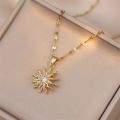 Light Luxury Spin Zircon Flower Pendant Necklace for Women Gold Color Quality High Sense Chain Necklaces Party Jewelry s.