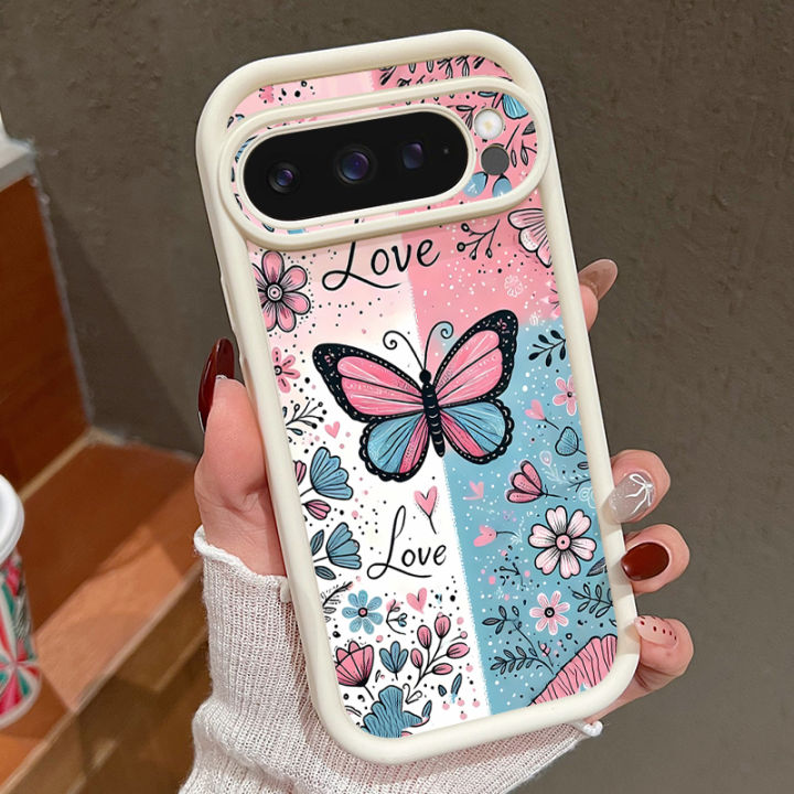 Butterfly Flower Pattern Soft Case For Google Pixel 10 9 7 8 Pro 9A 8A 7A Pixel 9 10 Pro XL Shockproof Solid Color Phone Cover