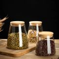 1- Piece  [ 550ml | 750ml | 950ml ] Borosilicate Glass Bottles with Wood Lid Kitchen Storage Glass Airtight Canister Jars Food Container Coffee Beans. 