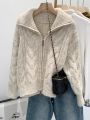 Retro Solid Double Zipper Turn-down Collar Sweater Women Autumn Winter New Lazy Style Loose Knitted Cardigan Thicken Loose Tops. 