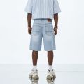 Men's and women's blue ripped jeans trendy American loose straight leg non stretch casual shorts suitable for summer street wear. 