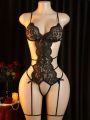 Women Lace Bodysuit Floral Backless Teddy Lingerie Sheer Mesh Hollow Out Strappy One Piece Nightwear.