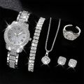 6PCS Women Watch Luxury Elegant Alloy Watch Crystal Wristwatch For Ladies Gift Quartz Watch Alloy Rhinestone Bracelet Montre. 