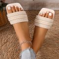 Women's Flat Bottom Sandals 2025 Summer New Style Beaded Rhinestone Shoes Womens Outdoor Fashion Slippers. 