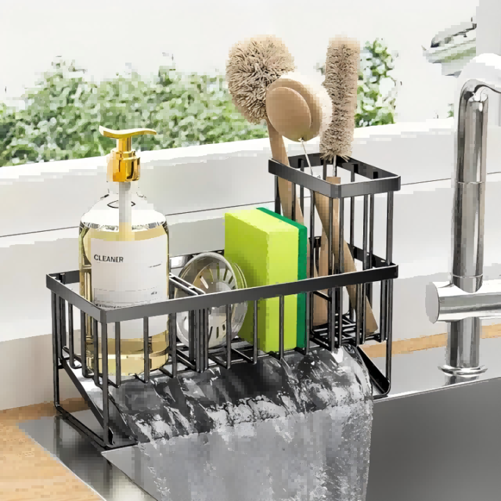 Dish Sponge Rack - Punch-Free Wall-Mounted, Long Brush Holder, Countertop Sink Rag Drain Storage Rack