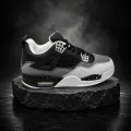 Air Jordan 4 Retro Style Men's Sneakers - Black & Grey Premium High-Top Sports.