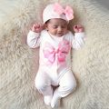 Ylsteed 2 Pcs Set Big Bowknot Printed Newborn Girl Photography Romper Baby Long Sleeve Jumpsuit with Matching Hat Infant Props. 