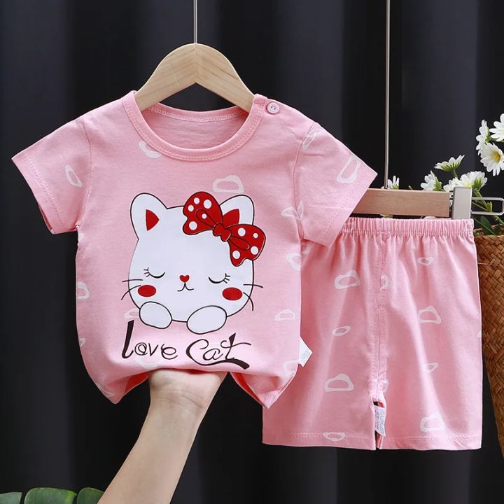 Cartoon%20Printed%20Clothing%20Pure%20Cotton%20Home%20Clothes%202%20Piece%20Suits%20Toddler%20Fashion%20Cute%20Casual%20Tracksuits%20Contrast%20T-shirt+Shorts%20-%20Image%202