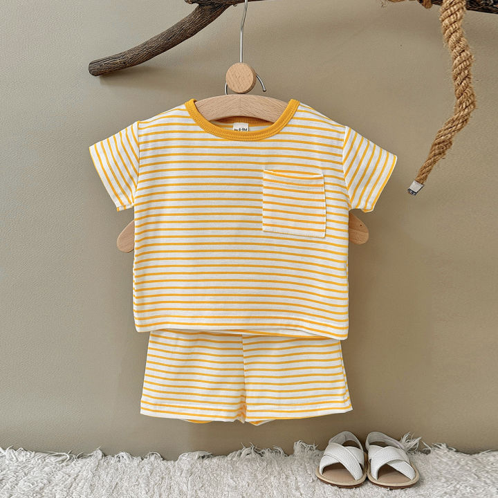 Summer%20Baby%20New%20Set%20Blue%20White%20Stripes%20Simple%20Comfortable%20Short%20Sleeves+Loose%20Sports%20Beach%20Shorts%20Boys%20Girls%20Clothing%20-%20Image%204