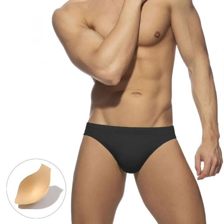 Solid Men's Swim Briefs Beach Pants Surfing Bathing Low-waist Surfboard Swimwear Padded Push-up Swimming Swimsuits Shorts