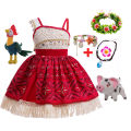 Little Girls Cosplay Moana Halter Sundress Baby Kids Vaian Sisters Ocean Beach Hawaii Style Princess Frock With Necklace Pig Set. 