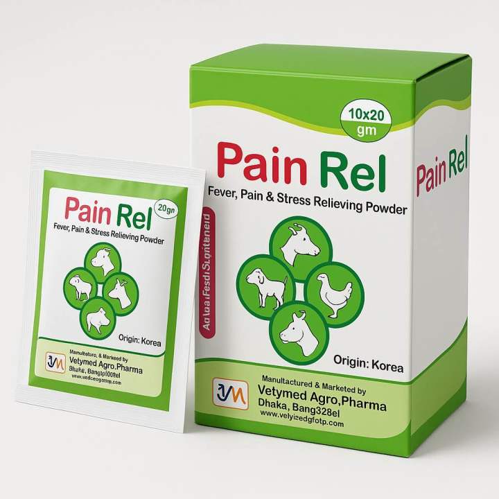 Pain Rel – Fever, Pain & Stress Relieving Powder for Poultry & Livestock | 10x20gm | Origin: Korea