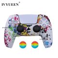 Water Transfer Printing Protective Silicone Case for  Playstation 5 PS5 Controller  Cover Joysticks Thumb Grips Caps. 