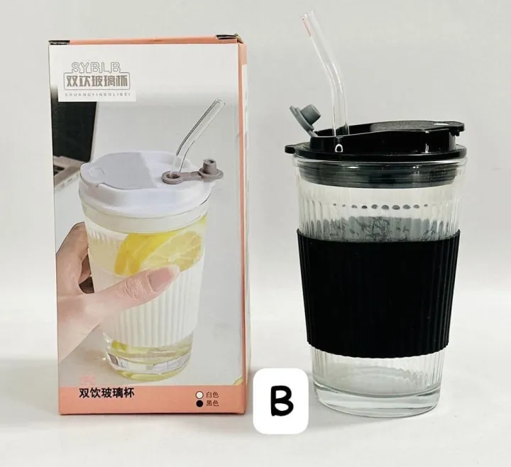 Strew Juice Cup Glass with Rubber Pouch