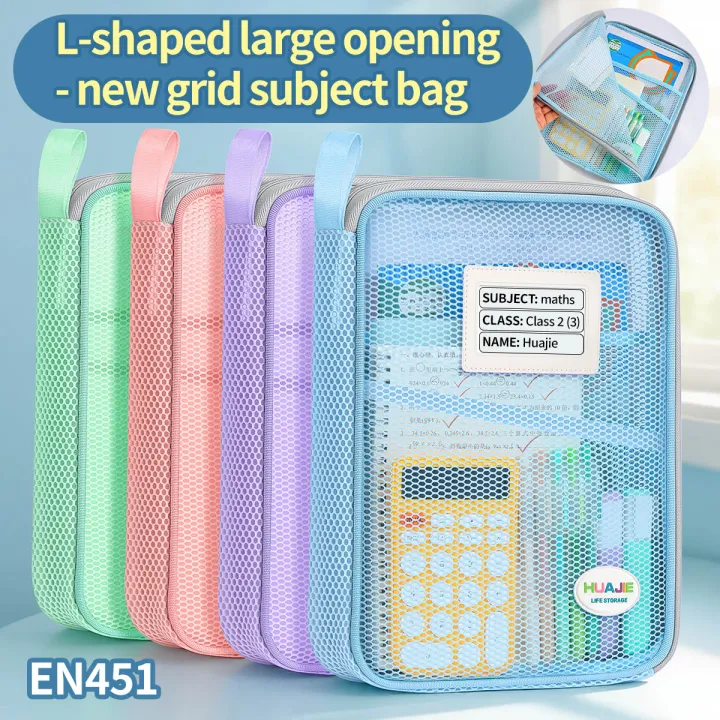 HUAJIE%20L-Shaped%20Large%20Opening%20Mesh%20File%20Bag,%20Multi-Layer%20Zipper,%20Transparent%20Exam%20Paper%20Folder,%20Portable%20Storage%20for%20Students%20-%20Image%202
