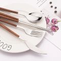 4/12/16Pcs Mirror Gold Cutlery Set Chopsticks Knife Fork Spoon Set Imitation Wooden Handle Korean Dinnerware Luxury Tableware. 