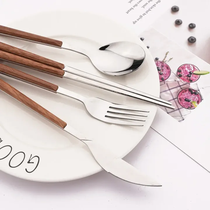 4/12/16Pcs%20Mirror%20Gold%20Cutlery%20Set%20Chopsticks%20Knife%20Fork%20Spoon%20Set%20Imitation%20Wooden%20Handle%20Korean%20Dinnerware%20Luxury%20Tableware%20-%20Image%205