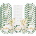 Green Eucalyptus Leaf Disposable Tableware Set Paper Plate Cup Napkin Kids Adult Birthday Supplies Hawaiian Summer Party Decor.