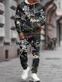 The New Men's Hoodie Set for Spring and Autumn 2025 Features a Casual Fashionable and Comfortable 3D Graffiti Pattern Print. 