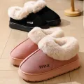Anti-slip Thick Plush Snow Boots Women Faux Suede Platform Fur Winter Boots Woman Slip On Warm Cotton Padded Shoes Female 45.