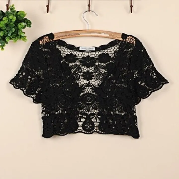 Women%20Short%20Sleeve%20Crochet%20Shrugs%20Hollow%20Out%20Flower%20Lace%20Open%20Front%20Cropped%20Cardigan%20Sunscreen%20Jacket%20Sport%20Running%20Vest%20-%20Image%205