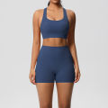2PCS Sportswear With Pocketed Yoga Set Gym Clothes Yoga Suits For Women Tracksuits Sports Shorts Crossover Bra Gym Leggings.