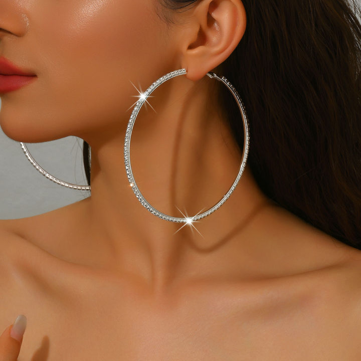 Shine%20Rhinestone%202cm,4cm,6cm,8cm,10cm%20Hoop%20Earrings%20Women%20Earrings%20Perfect%20for%20Weddings%20&%20Festive%20Occasions,All-Season%20Jewelry%20-%20Image%202