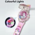 Lovely Cartoon Unicorn Kids Girls Children Digital Electronic Revolve Lights Music Flashing Party Gifts Toy Wrist Watches Clock. 