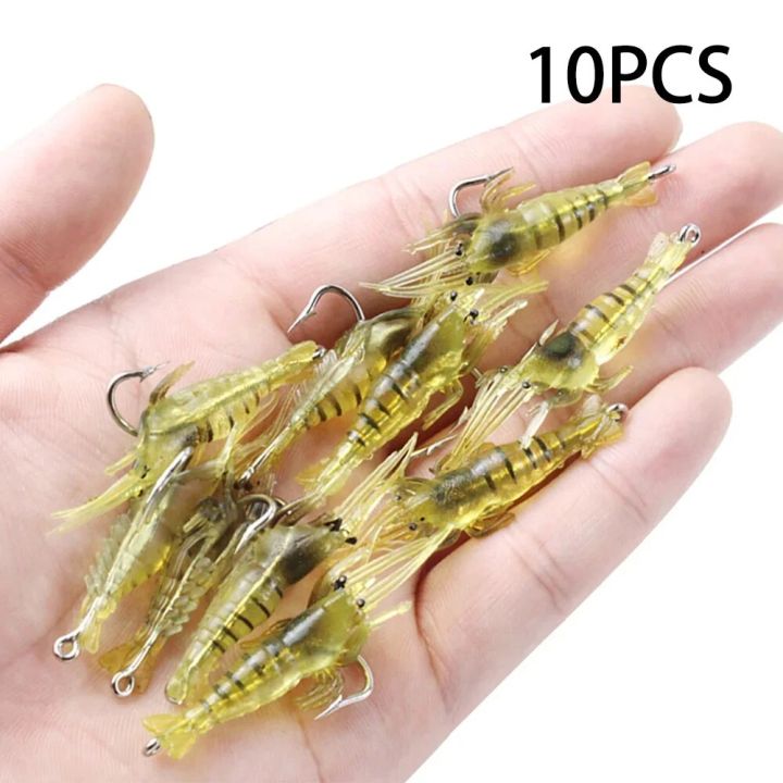 10PCS Soft Simulation Shrimp Prawn Lure Hook Crankbaits Fishing Tackle Fishing Lures Artificial Bait Wobblers for Trolling