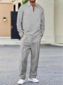 New Spring And Autumn Fashion Men's Solid Color Waffle Leisure Suit, Lapel Multi-Functional Loose Sportswear Men's Leisure Suit.