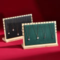 Fashion Bamboo Wood Square Necklace Display Stand, Premium Bamboo Material with Velvet & Leather Surface, Scratch-Protection Jew. 
