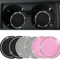 2Pcs Car Bling Rhinestone Cup Holder Drink Pad Interior Decoration Anti-slip Mat Round Durable Coaster Heat Resi Car Accessories.