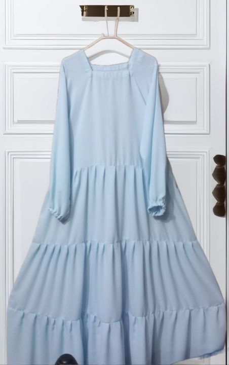 georgette unique sky blue frilled abaya with hijab niqab set