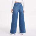 New High-Waist Wide-Leg Blue Denim Jeans for Women Full Length Full Length - Multi Size. 