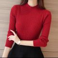 EVNISI Autumn Women Mock Neck Ruffles Sweater Long Sleeve Knitted Bottoming Solid Pullovers Stripe Women Casual Sweater Winter. 