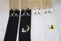 Cartoon Anime Knee Socks Moon Printed Thigh Stockings Luna Cat Black And White Cute Lolly Slimming Sock High Tube Panties. 