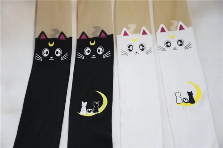 Cartoon%20Anime%20Knee%20Socks%20Moon%20Printed%20Thigh%20Stockings%20Luna%20Cat%20Black%20And%20White%20Cute%20Lolly%20Slimming%20Sock%20High%20Tube%20Panties%20-%20Image%204