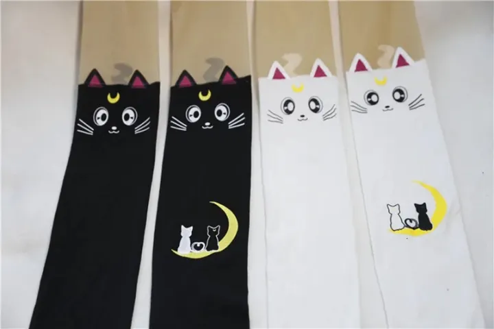 Cartoon%20Anime%20Knee%20Socks%20Moon%20Printed%20Thigh%20Stockings%20Luna%20Cat%20Black%20And%20White%20Cute%20Lolly%20Slimming%20Sock%20High%20Tube%20Panties%20-%20Image%204