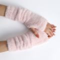 Pink Fingerless Gloves Y2K Wrist Warmers Arm Warmers Gloves for Women Chic Streetwear Fall Winter Mink-Like Velvet Gloves.