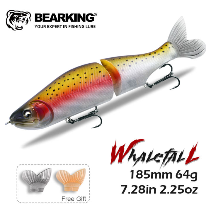 BEARKING Top Fishing Lure 185mm 64g 2.25oz Jointed Minnow Wobblers ABS Body with Soft Tail SwimBaits Soft Lure for Pike and Bass