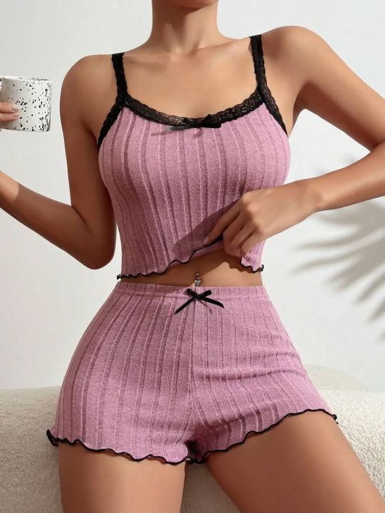 Summer%20Sling%20Pajamas%20Set%20for%20Women%20Sleepwear%20Homewear%20Female%20Sense%20Lace%20Crop%20Tops%20and%20Shorts%20Pijamas%20Loungewear%20-%20Image%204