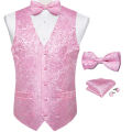 Suit Vest With Bow Tie Pocket Square Cufflinks Light Blue Black Red Paisley Luxury Wedding Prom Tuxedo Waistcoat for Men. 